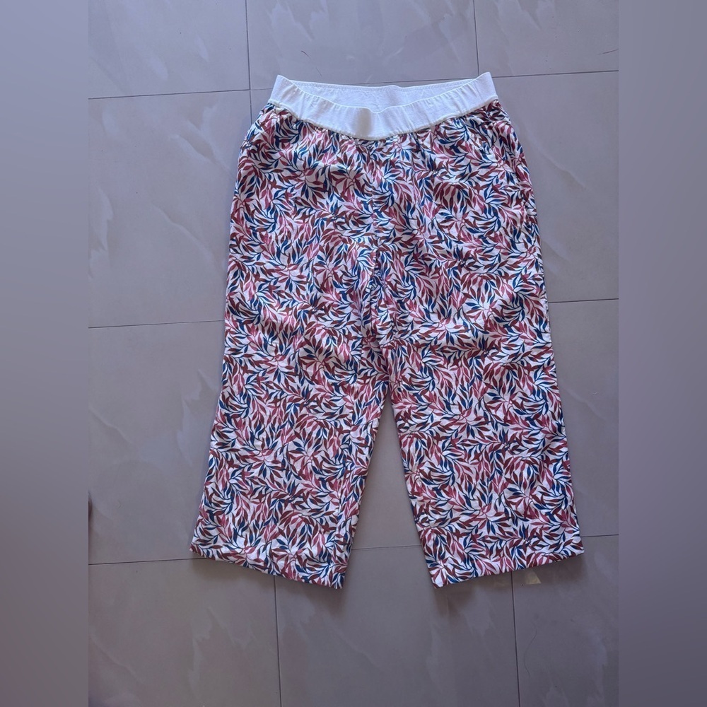Wide Leg Linen Pants Ivory Cream Coral Pink Floral Palazzo Pants plus size 22 W - Picture 11 of 14